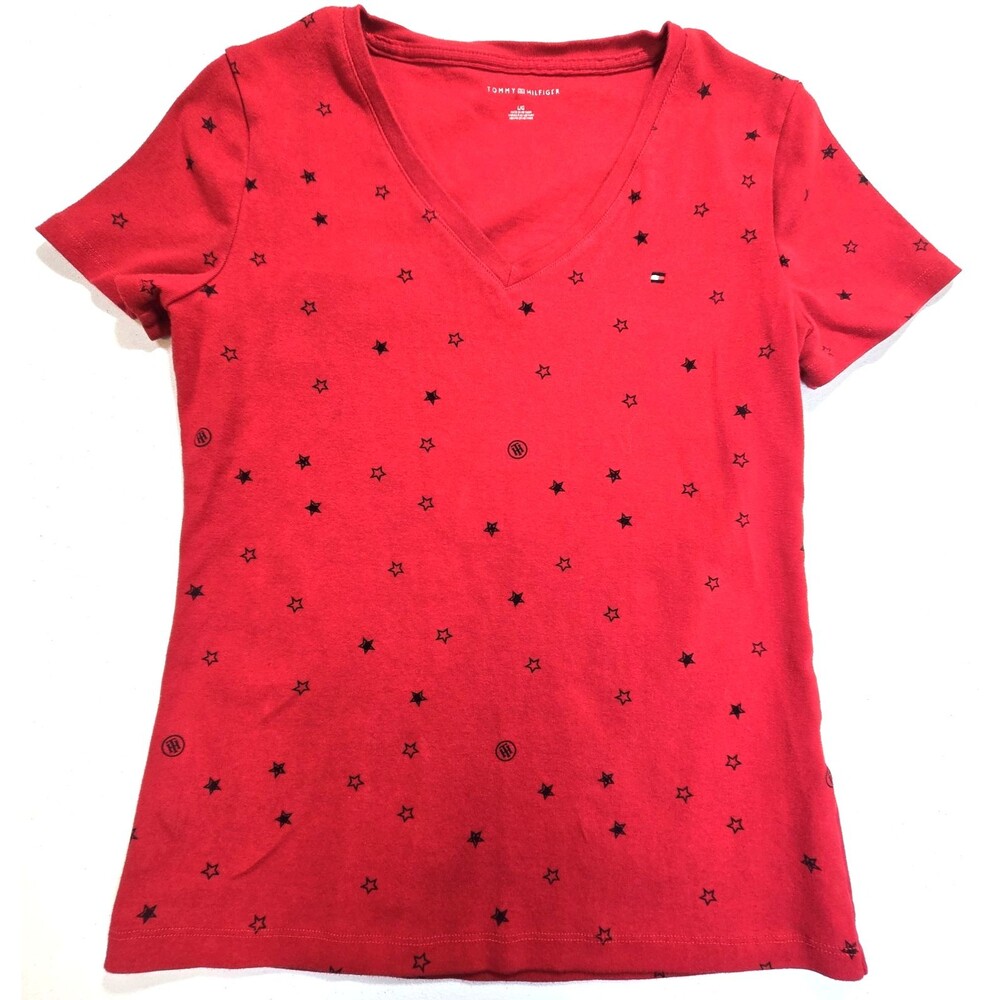 Tommy Hilfiger junior's Womens Red T- Shirt, Sz. L- Slim Fit Starts and Logo